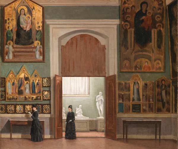 Odoardo Borrani (Pisa 1833 – Firenze 1905), Alla Galleria dell’Accademia, sec. XIX, olio su tela, Galleria dell’Accademia, Firenze