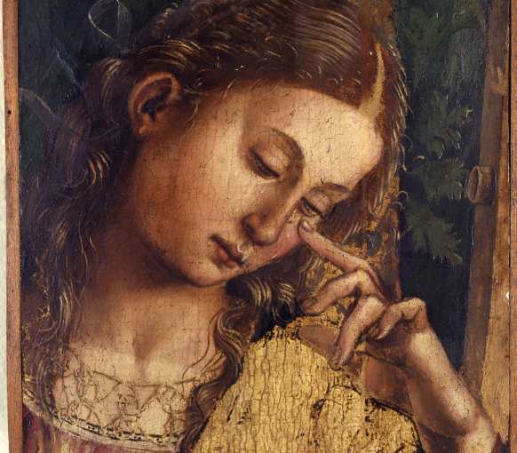 Luca Signorelli, Pia donna in pianto, 1504-1505, olio su tavola, frammento del Compianto sul Cristo, già nella Chiesa di Sant’Agostino a Matelica, (pala Matelica), olio su tavola, Bologna, Collezioni Comunali d’Arte