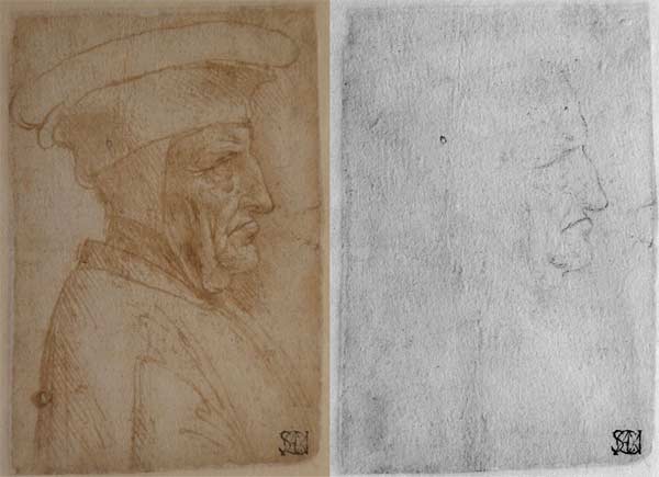 Leonardo da Vinci, Uomo di profilo con cappello, punta di piombo, penna e inchiostro, F 263 inf. n. 87, © Veneranda Biblioteca Ambrosiana / Mondadori Portfolio